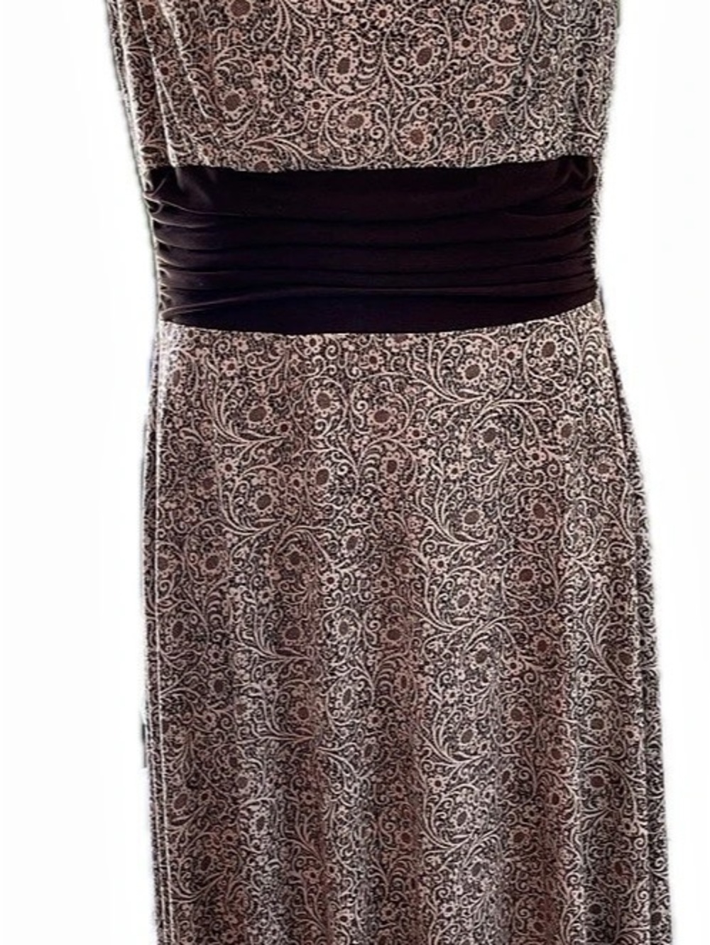 dressbarn Floral Midi Dress in Brown & White Size 10
